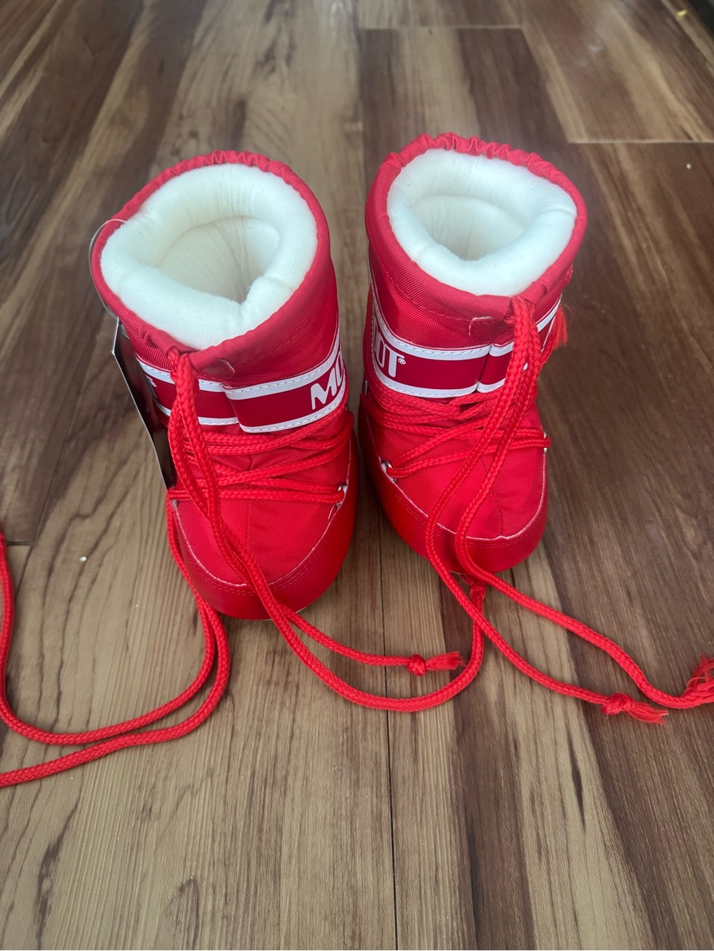 Moon Boot Kids Red Snow Boots with White Fleece Lining